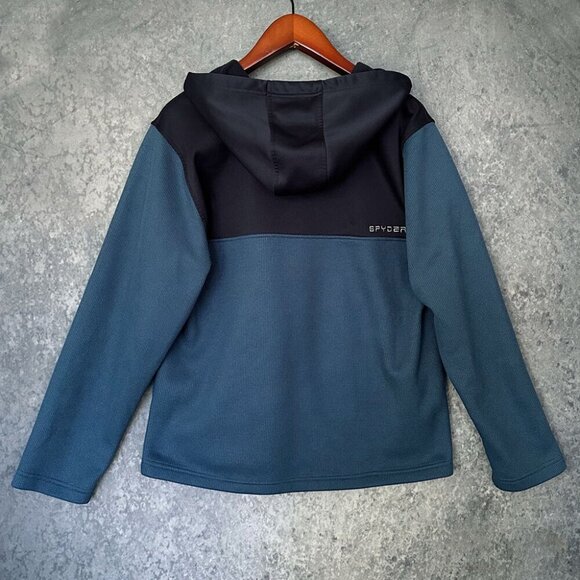 Spyder Blue/Black Poly Fleece Hoodie, Men's Large - Picture 2 of 4